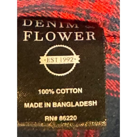 Denim & Flower Shirt Men's XL Flannel Casual button Down Red/Blue Plaid - Picture 7 of 7